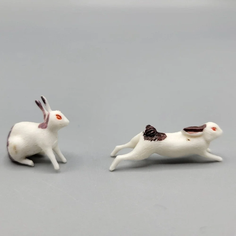 Vintage Miniature Plastic Rabbit Figurines Set Under 1 inch Very Small!